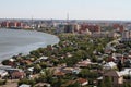 Kokshetau city aerial view of the streets and lake Kopa