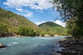 Koksu river gorge in Kazakhstan. Tourism, travel in Dzungarian Alatau concept