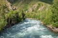 Koksu river gorge in Kazakhstan. Tourism, travel in Dzungarian Alatau concept