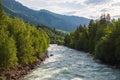 Koksu river gorge in Kazakhstan. Tourism, travel in Dzungarian Alatau concept