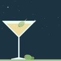 Alcohol cocktail martini glass with green olive.