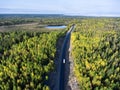 The Kola route in northern forest of Karelia, aerial view at the autumn woods and small lakes. Russia Royalty Free Stock Photo