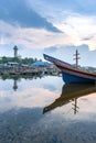 Kolae fishing boats dock on the Bang Nara River at dusk Royalty Free Stock Photo