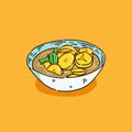 Kolak pisang illustration, bowl of banana and coconut soup