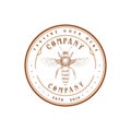 Retro Vintage Bee Stamp Label Sticker for Honey Farm Product Logo Design