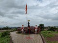 Stock photo of the great Maratha king Chatrapati Shivaji Maharaj statue, two warriors statue