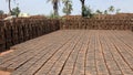 Kolhapur, Maharashtra , India- March 24 2021: Traditional production of clay bricks in India. Bricks factory India