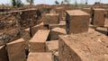 Kolhapur, Maharashtra , India- March 24 2021: Traditional production of clay bricks in India. Bricks factory India