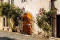 Kolin, Central Bohemia, Czech Republic, 10 July 2021: Narrow picturesque street with colorful buildings in old historic center,