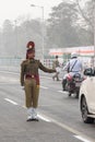 Kolkata Armed Police Officer preparing for taking part in the upcoming Indian Republic Day parade at Indira Gandhi Sarani, Kolkata