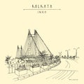 Vector Kolkata (Calcutta), India postcard. Vidyasagar Setu bridge artistic cityscape. West Bengal travel sketch