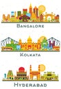 Kolkata, Hyderabad and Bangalore India City Skyline Set