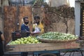 Local Indian vendor selling fresh assorted green vegetables in the van during lock down period in
