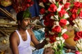 Indian seller on Flower market at Mallick Ghat in Kolkata. India Royalty Free Stock Photo