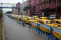 Row of yellow taxi cabs near railway station Royalty Free Stock Photo