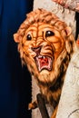 Kolkata India October 2018 - Close up portrait of Screaming horror face of King Bengal Tiger Head. Ghost cruel, Scary halloween Royalty Free Stock Photo