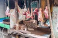 KOLKATA, INDIA - OCTOBER 30, 2016: Street butcher stall with hanging meat in the center of Kolkata, Ind