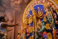 Priest worshipping Goddess Durga, Durga Puja festival celebration Royalty Free Stock Photo