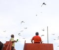 Kolkata, India - September 17, 2022: People flying kites in Kolkata during Occassion of Viswakarma Puja festival.