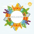 Kolkata India Skyline with Color Buildings, Blue Sky and Copy Sp