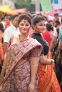 Kolkata, India Ã¢â¬â 8th October 2019; Women participate in Sindur Khela at a puja pandal on the last day of Durga puja at Baghbazar