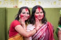 Kolkata, India Ã¢â¬â 8th October 2019; Women participate in Sindur Khela at a puja pandal on the last day of Durga puja at Baghbazar