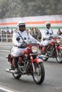 Kolkata Police Sergeant on motorcycle preparing for taking part in the upcoming Indian Republic Day parade at Indira Gandhi Sarani