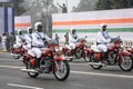 Kolkata Police Sergeant on motorcycle preparing for taking part in the upcoming Indian Republic Day parade at Indira Gandhi Sarani