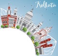 Kolkata Skyline with Gray Landmarks and Copy Space. Royalty Free Stock Photo