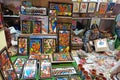 View of a handicraft shop at the Calcutta art fair in India