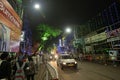 Kolkata, West Bengal, India- 4h October, 2022 : Decorated and illuminated street during Durga puja festival night. Durga puja is