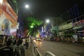 Kolkata, West Bengal, India- 4h October, 2022 : Decorated and illuminated street during Durga puja festival night. Durga puja is