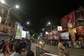 Kolkata, West Bengal, India- 4h October, 2022 : Decorated and illuminated street during Durga puja festival night. Durga puja is