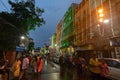 Kolkata, West Bengal, India- 4h October, 2022 : Decorated and illuminated street during Durga puja festival night. Durga puja is