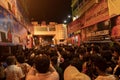 Kolkata, West Bengal, India- 4h October, 2022 : Hindu devotees gathered on decorated and illuminated street during Durga puja