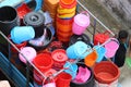 Colorful plastic made bowl and buckets selling on local market.