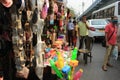 Famous ancient Hindu festival Holi celebration with various colored powder or Gulal and toys selling on local street