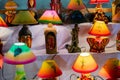 Colorful lamp shades, handicrafts on display for sale Royalty Free Stock Photo