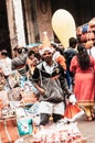 Kolkata, West Bengal, India 25th December, 2018 - A street hawker selling Christmas cap in the street of kolkata while nicely Royalty Free Stock Photo