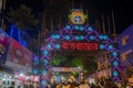 Kolkata, West Bengal, India - 12th October 2021 : Huge welcome gate for Bagbazar Durga Puja, UNESCO Intangible cultural heritage