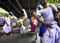 The traditional folk drummers performed in a carnival.