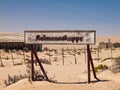 Kolmannskuppe signs in ghost town Royalty Free Stock Photo