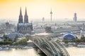 Koln cityscape with cathedral and steel bridge, Germany