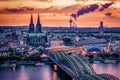 Koln Germany city skyline, Cologne skyline during sunset ,Cologne bridge with cathedral Germany Europe Royalty Free Stock Photo