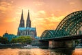 Koln Germany city skyline, Cologne skyline during sunset ,Cologne bridge with cathedral Germany Europe Royalty Free Stock Photo