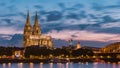 Koln Germany city skyline, Cologne skyline during sunset ,Cologne bridge with cathedral Germany Europe Royalty Free Stock Photo