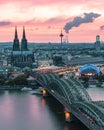 Koln Germany city skyline, Cologne skyline during sunset ,Cologne bridge with cathedral Germany Europe Royalty Free Stock Photo