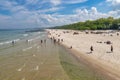 Kolobrzeg, zachodniopomorskie / Poland - May, 21, 2019: Pier in a holiday resort by the sea. A place of rest in Central Europe