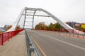 Kolobrzeg, Zachodniopomorskie / Poland - October, 16, 2019: Port bridge in KoÃâ¦Ã¢â¬Å¡obrzeg. Road crossing for cars by the river