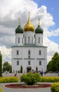 KOLOMNA, RUSSIA - JULY 18, 2022: Medieval Christian Orthodox Assumption Cathedral with golden dome in Kolomna